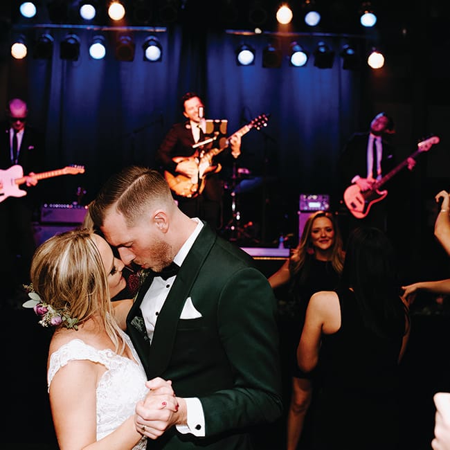 Minnesota wedding band Dirty Rotten Scoundrels play during a couple's reception.