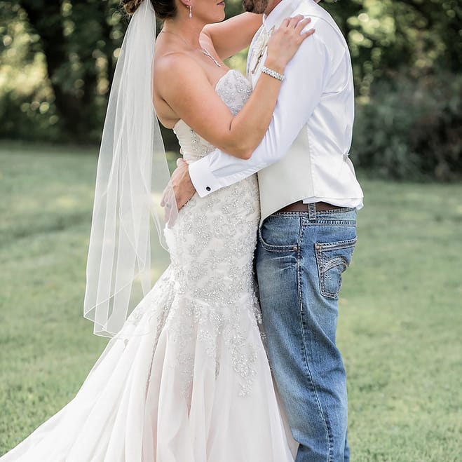 Lower half of bride and groom