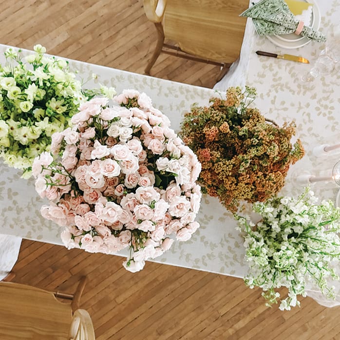 Aerial view of tablescape in garden forward winning design