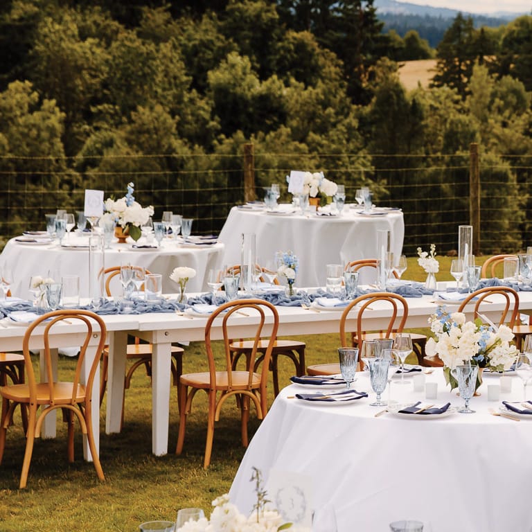 Elegant Blue Details Featured in Outdoor Wedding at Oswego Hills Winery