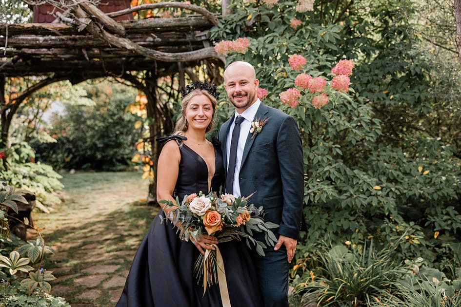 black wedding dress newlywed couple